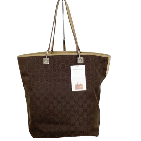Gucci Handbags - GUCCI Tote Bag Brown Tan Vintage GG Monogram Canvas with Twilly
